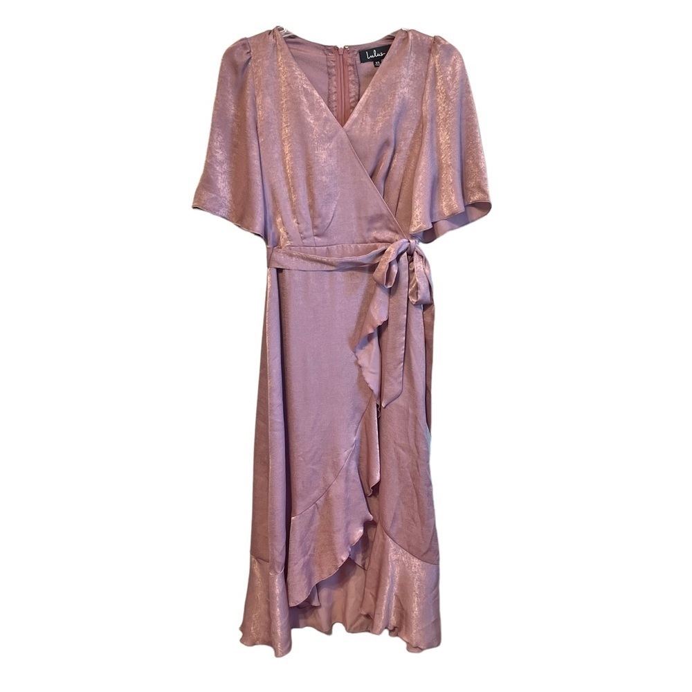 Lulus Eliza Wrap Mini Dress‎ in Pink Blush Satin Women's XS NWT - Picture 2 of 10